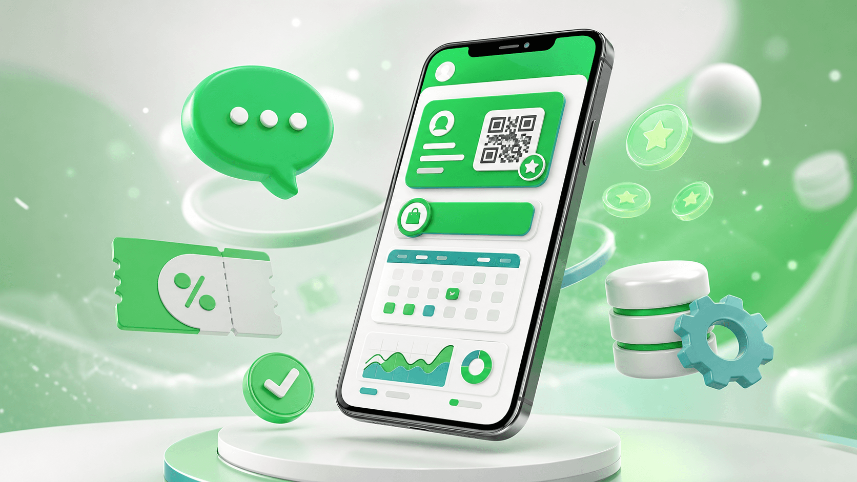 LINEアプリ開発のイメージ。会員証・予約・データ分析・既存システム連携を搭載したLINE連携アプリ